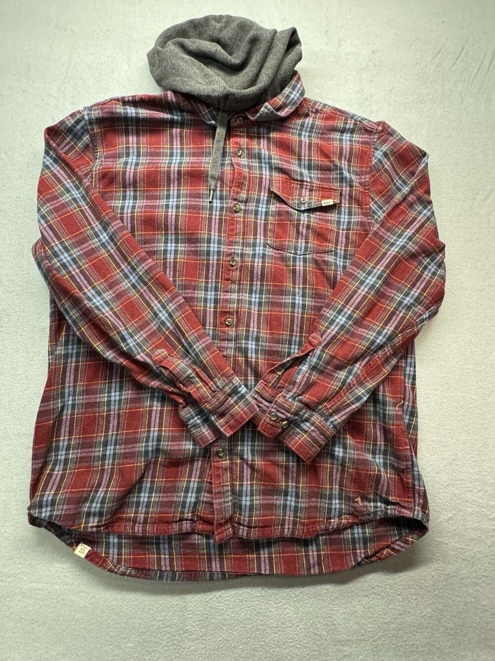 Vans Flannel Hooded Button Up Shirt XXL Red Plaid